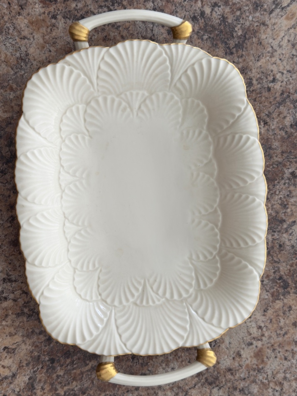 Vintage Lenox Ivory Porcelain Leaf Serving Tray with Gold Trim